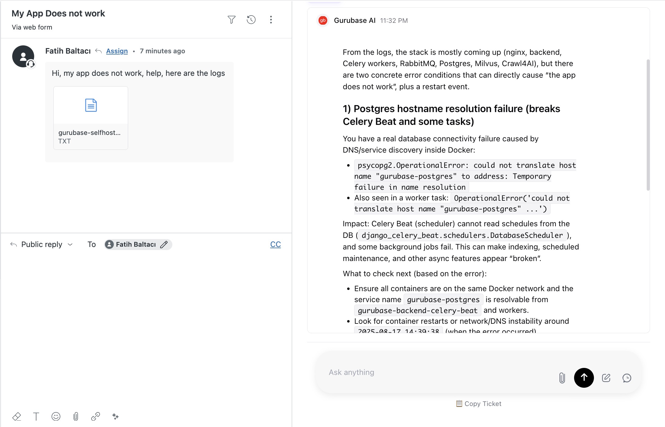 Gurubase Log File Analysis in Zendesk